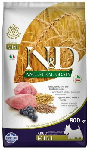 Farmina, N&D Dog, Беззерновой, Сухой корм для собак мини пород (ягненок/черника), 800 гр  