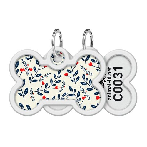 WAUDOG, Адресник Smart ID c QR-паспортом, Металл, Рисунок "Растения", Кость, 40*28 мм 