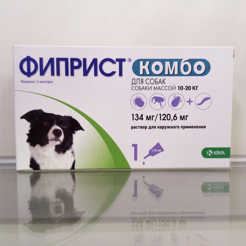 KRKA, Фиприст Комбо, Раствор против клещей и блох для собак от 10 до 20 кг, 1 пипетка 