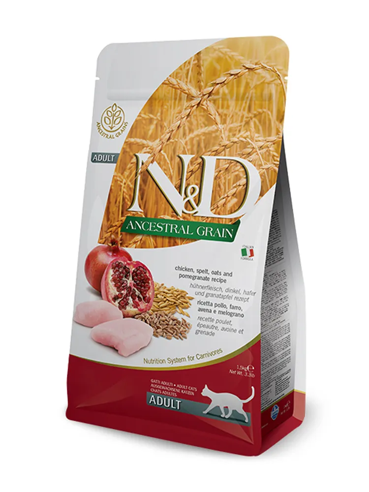 Farmina, N&D, Низкозерновой сухой корм для взрослых котов и кошек (курица/гранат), 1,5 кг 