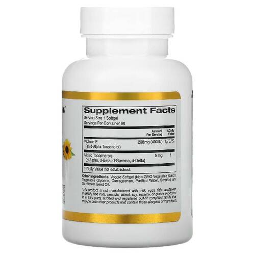 California Gold Nutrition Витамин Е из подсолнечника 400 МЕ, 90 мягких таблеток 