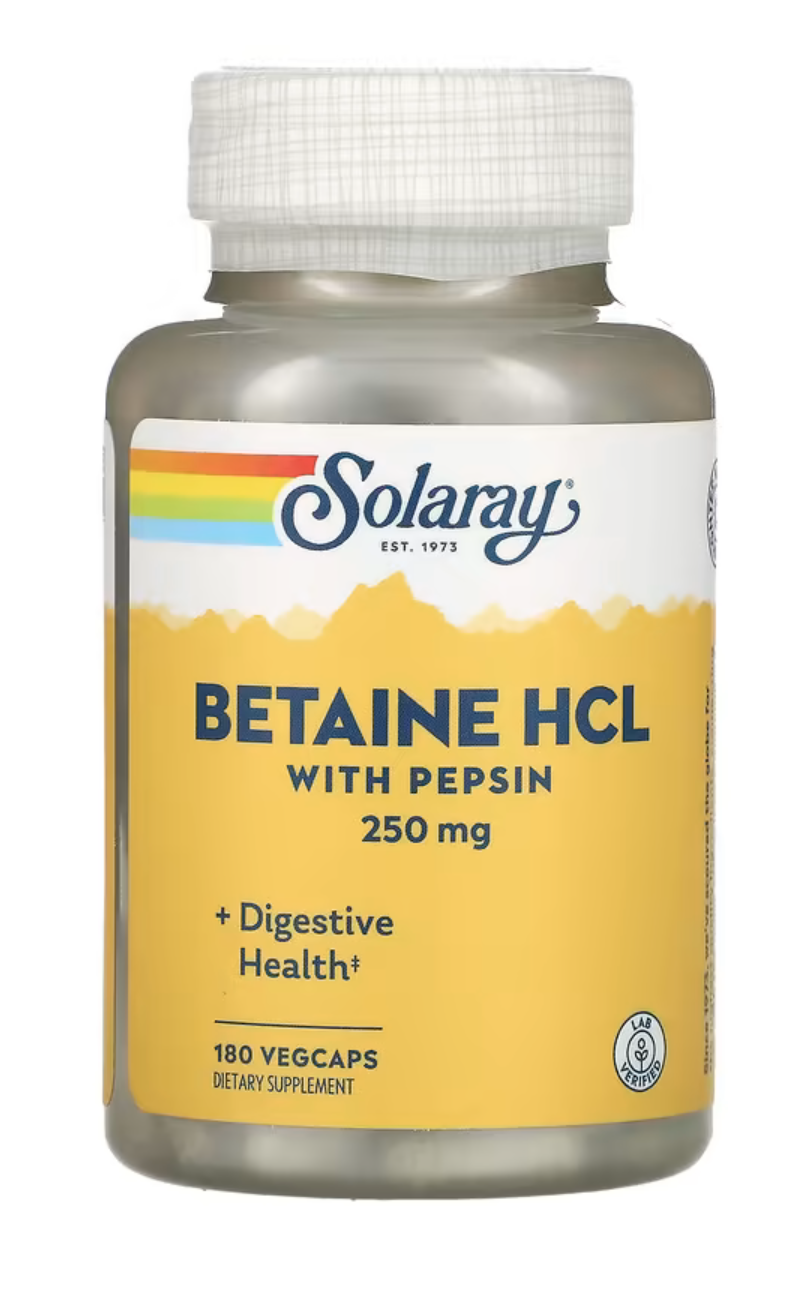 Solaray Бетаин HCL с Пепсином, Betaine HCL with Pepsin, 180 вег. капсул в Казахстане