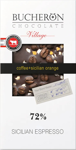BUCHERON, Горький шоколад 72% с зернами кофе и апельсином 100 г.