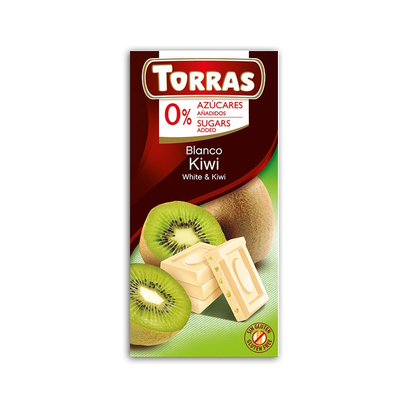 Torras, Белый шоколад с кусочками киви, Без сахара, 75 гр