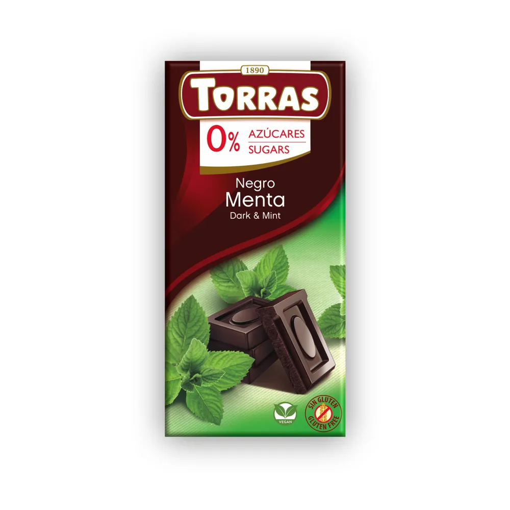 Torras, Темный шоколад с мятой, Без сахара, 75 гр