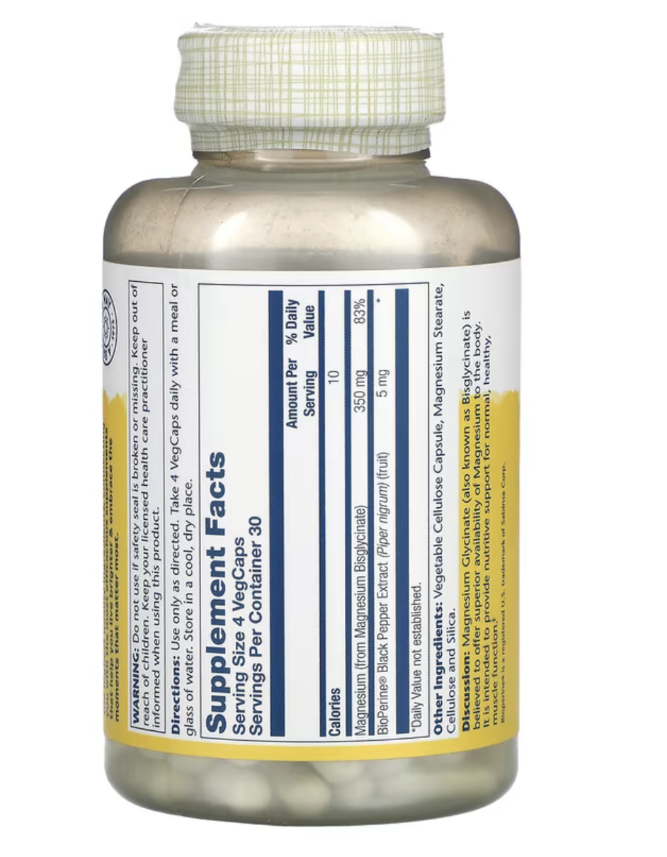 Solaray Магний Глицинат, Magnesium Glycinate 350 мг, 120 вег капсул