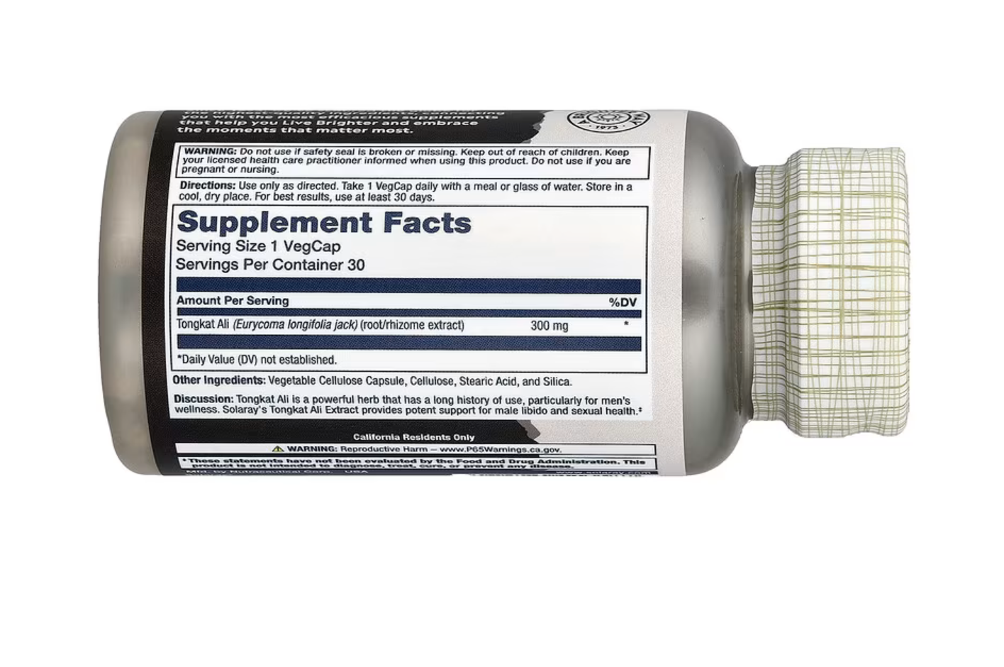Solaray Тонгат Али Экстракт, Men's Tongkat Ali Extract 300 мг, 30 вег. капсул