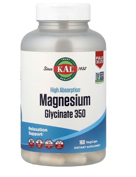 KAL, Magnesium Glycinate, Глицинат Магния с Высокой Абсорбцией, 350 мг, 160 вег капсул 