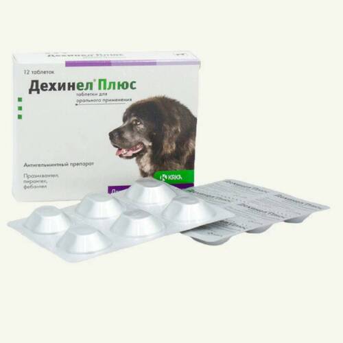 KRKA, Дехинел Плюс, Антигельминтик, Таблетки для собак, 12 штук, 1 таб/35 кг