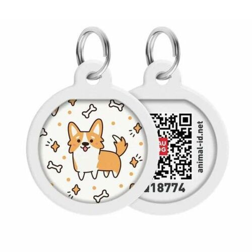 WAUDOG, Адресник Smart ID c QR-паспортом, Металл, Рисунок "Корги", Круг, 30 мм 