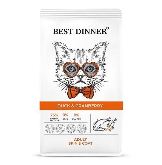 Best Dinner, Сухой корм для взрослых кошек (утка/клюква), 10 кг