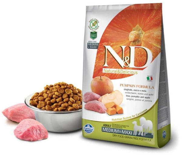 Farmina, N&D Dog, Беззерновой, Сухой корм для собак мелких пород (кабан/яблоко), 800 гр 
