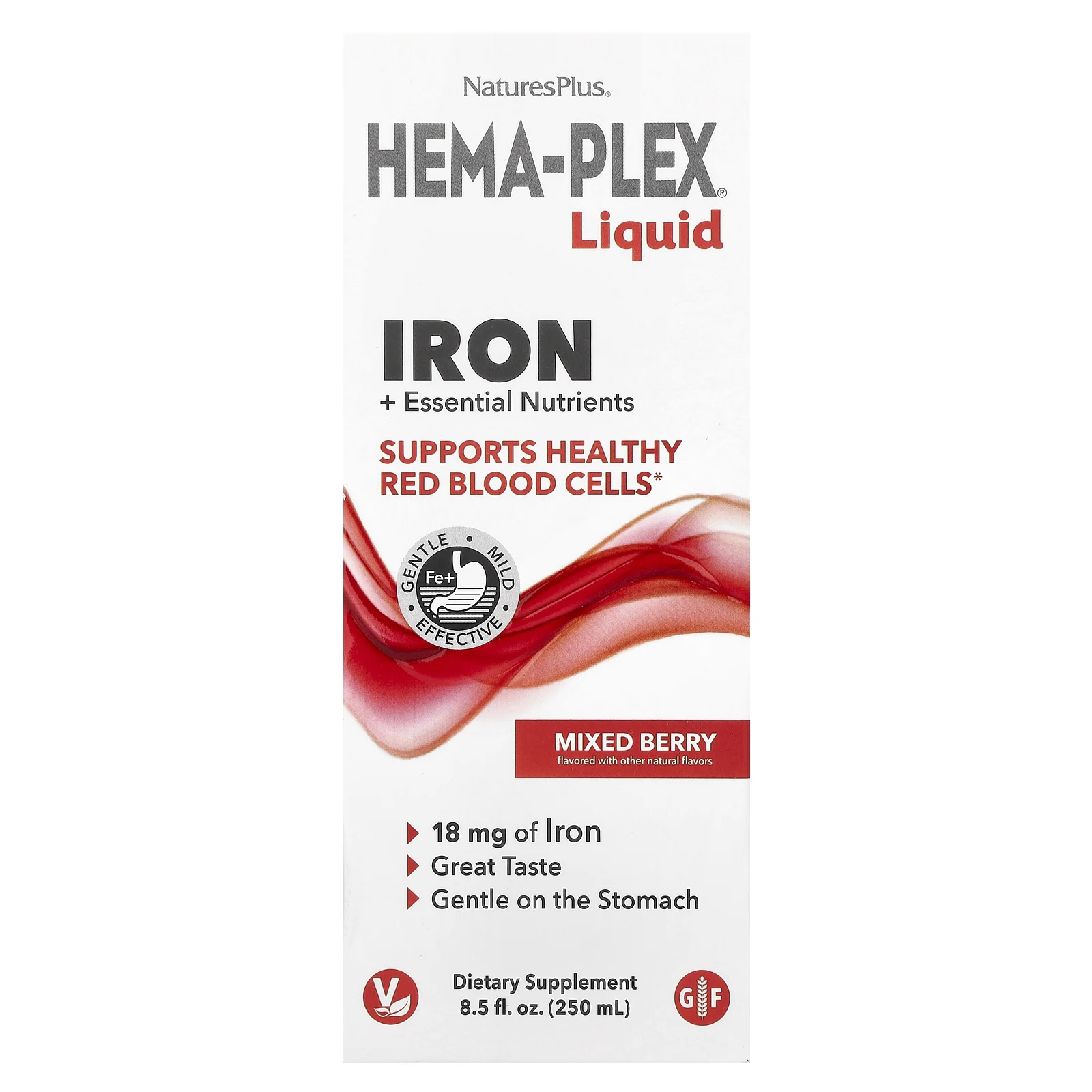 Nature's Plus, Железо Hema-Plex Liquid 18 мг, Ягодный микс, 250 мл 