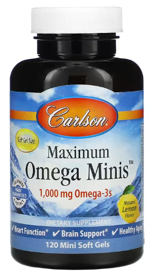 Carlson Labs, Maximum Omega Minis, Омега 3 с натуральным лимонным вкусом, 500 мг, 120 мини-таблеток