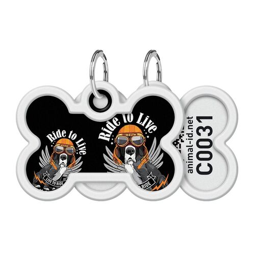WAUDOG, Адресник Smart ID c QR-паспортом, Металл, Рисунок "Ездить,чтобы жить", Кость, 40*28 мм 