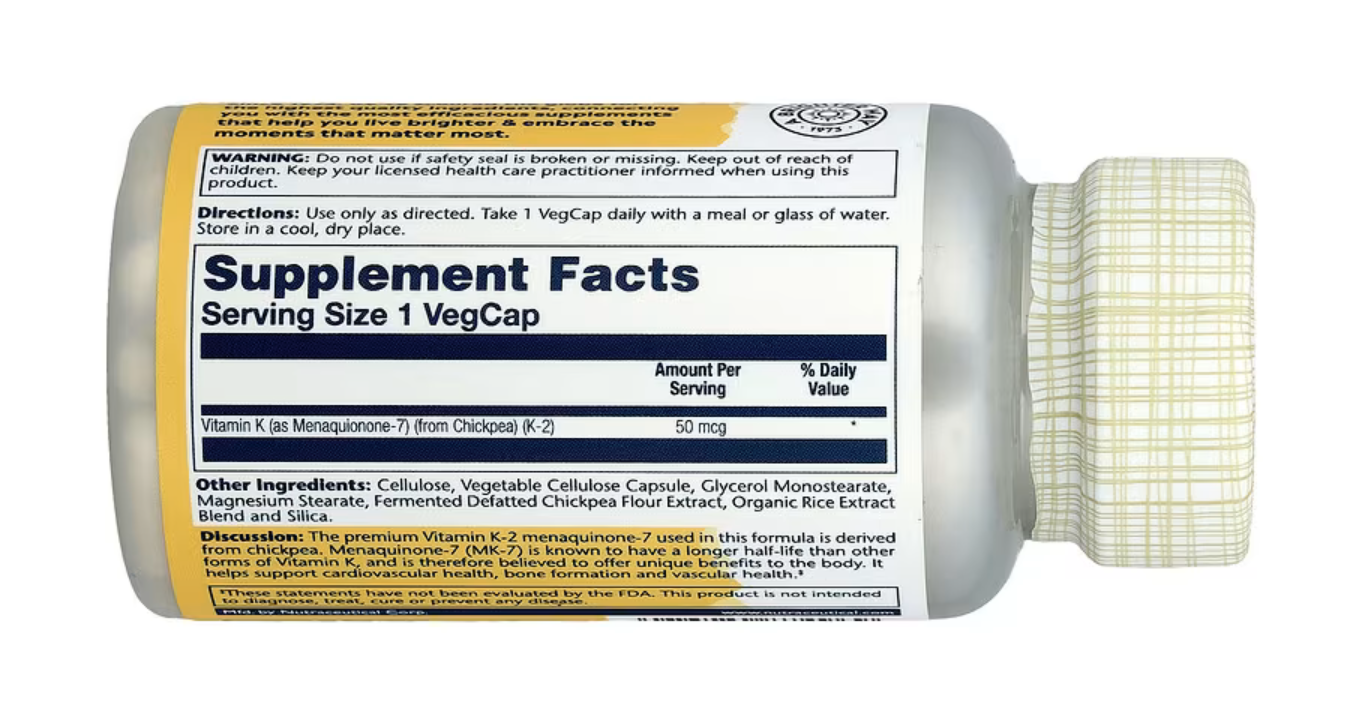 Solaray Витамин K-2 Менахинон-7, Vitamin K-2 Menaquinone-7, 50 мкг, 30 вег. капсул