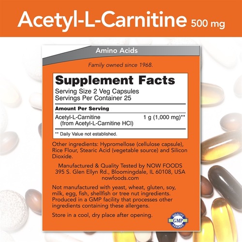 Now Foods Acetyl L-Carnitine, Ацетил-L-карнитин 500 мг 50 капсул