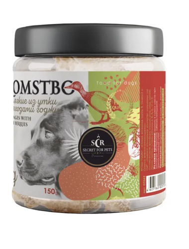 SECRET, Лакомство для собак, Колбаски мягкие из утки с сыром и ягодами годжи 150 гр 