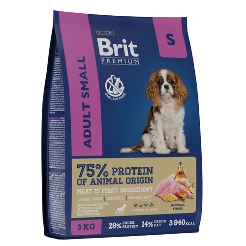 Brit Premium, Dog Adult Small, Сухой корм для собак 1-10 кг мелких пород, 3 кг 