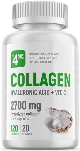 4Me Nutrition Коллаген + Витамин С+ Гиалуроновая кислота, 120 капсул  