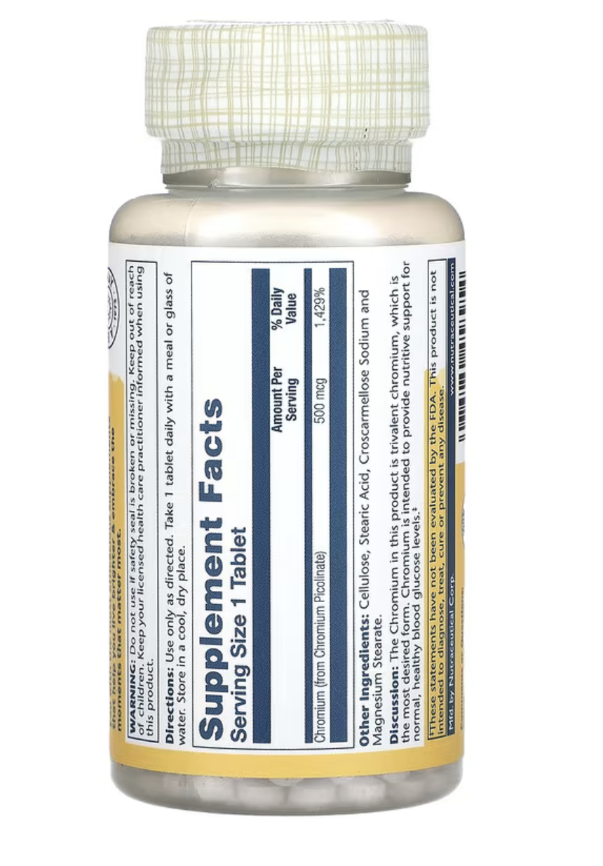 Solaray Хром Пиколинат, Chromium Picolinate 500 мкг, 60 таблеток