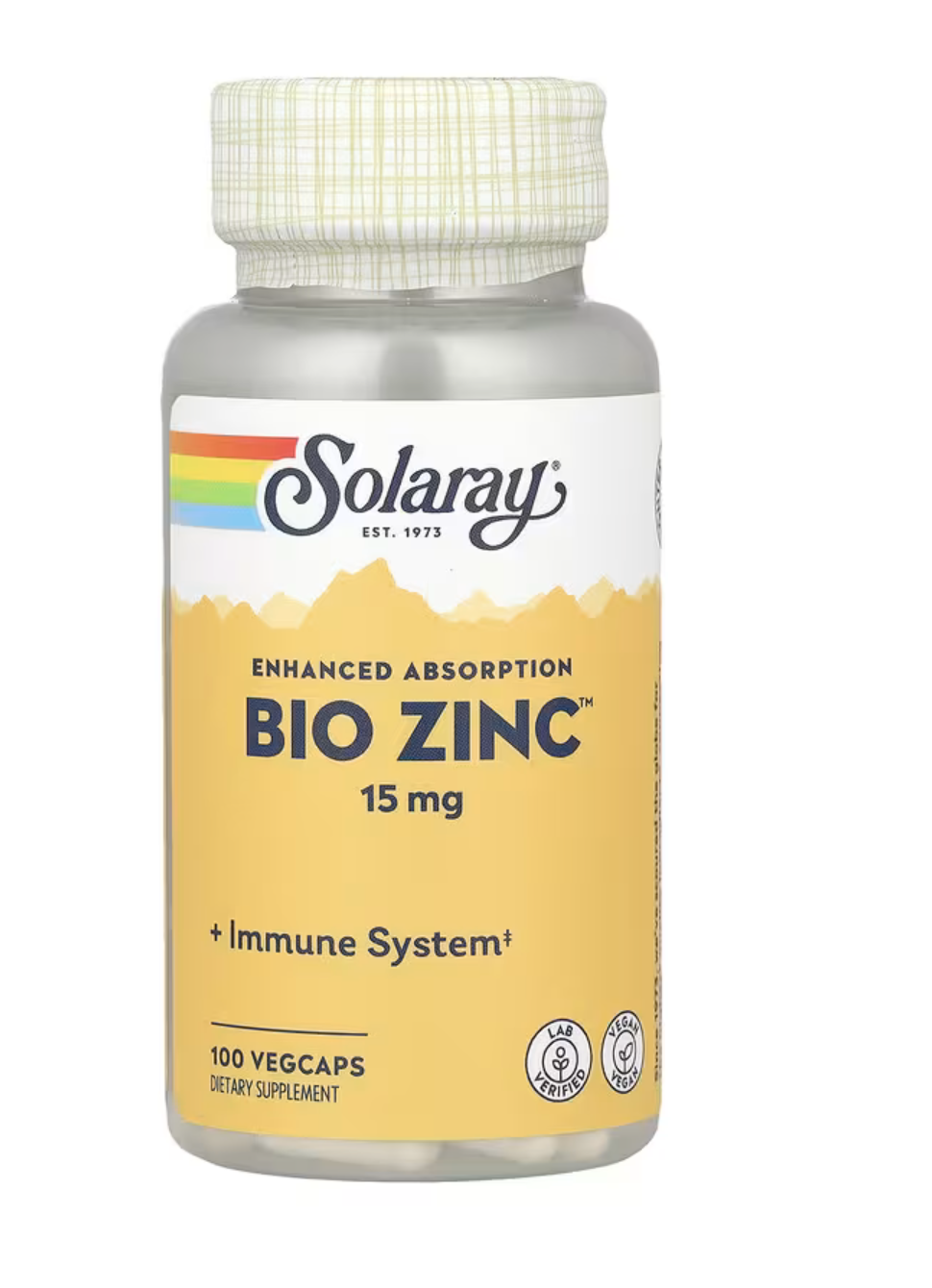 Solaray Цинк, Bio Zinc 15 мг, 100 вег.капсул 