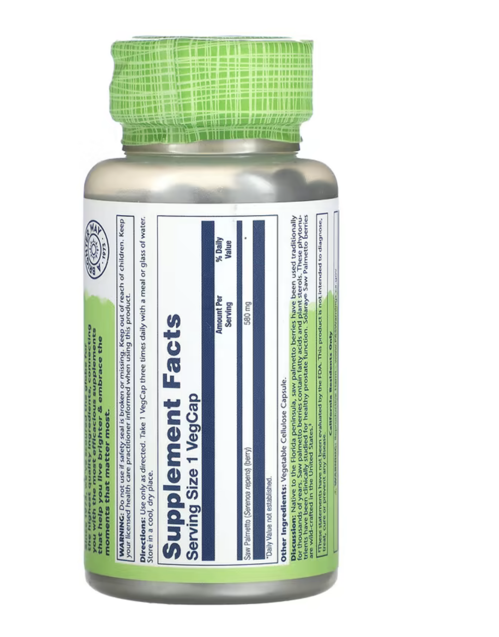 Solaray Экстракт Пальмы Сереноа, Saw Palmetto 580 мг, 100 вег. капсул