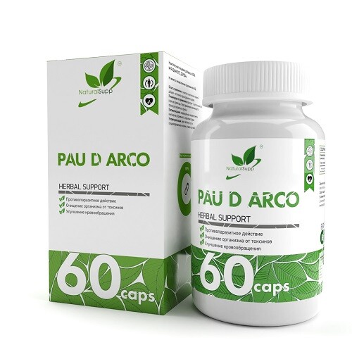 NaturalSupp Экстракт коры Муравьиного дерева, PAU D ARCO 500 мг, 60 капсул