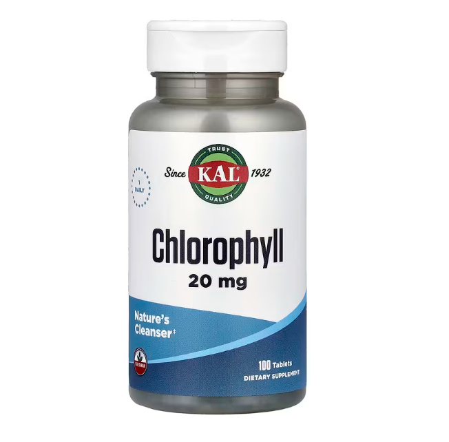 KAL, Chlorophyll, Хлорофилл, 20 мг, 100 таблеток в Казахстане