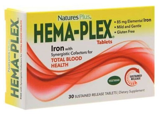 Nature's Plus, Железо Hema-Plex, замедленного высвобождения, 30 таблеток 