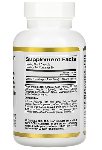 California Gold Nutrition Витамин Е 335 мг, 90 капсул