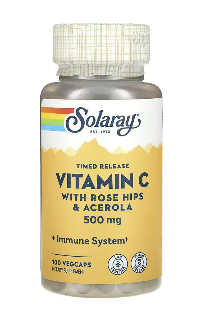 Solaray Витамин С с Таймерным Высвобождением, Timed Release Vitamin C 500 мг, 100 вег. капсул 