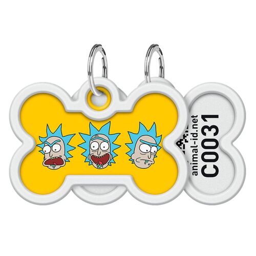 WAUDOG, Адресник Smart ID c QR-паспортом, Металл, Рисунок "Рик и Морти 3", Кость, 40*38 мм 