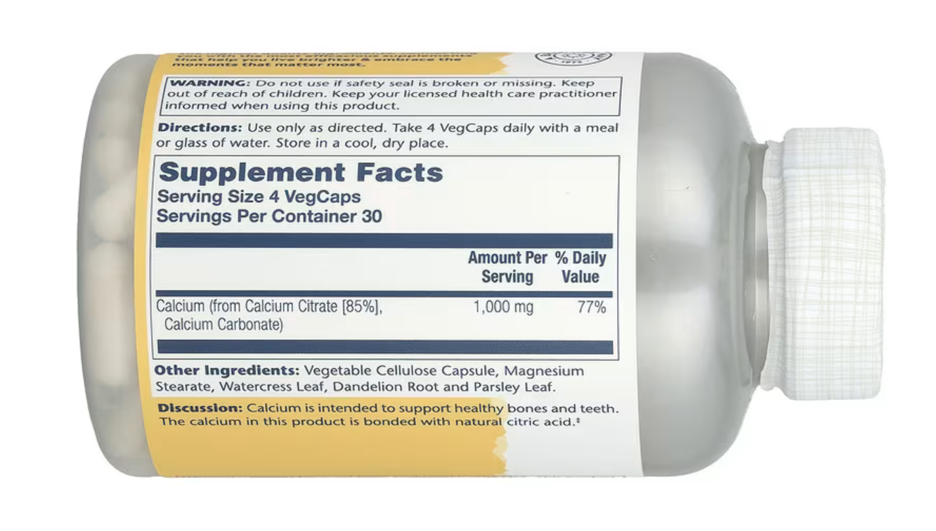 Solaray Кальций Цитрат, Calcium Citrate 1000 мг, 120 вег. капсул