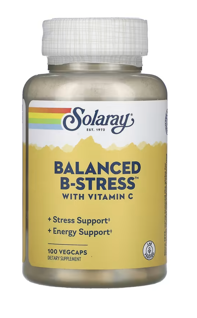 Solaray В-Стресс Комплекс с Витамином С, Balanced B-Stress with Vitamin C, 100 вег. капсул в Казахстане