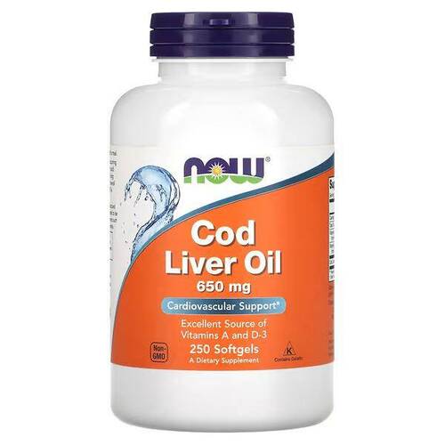 NOW Foods Gold Liver Oil, масло печени трески 650 мг, 250 капсул