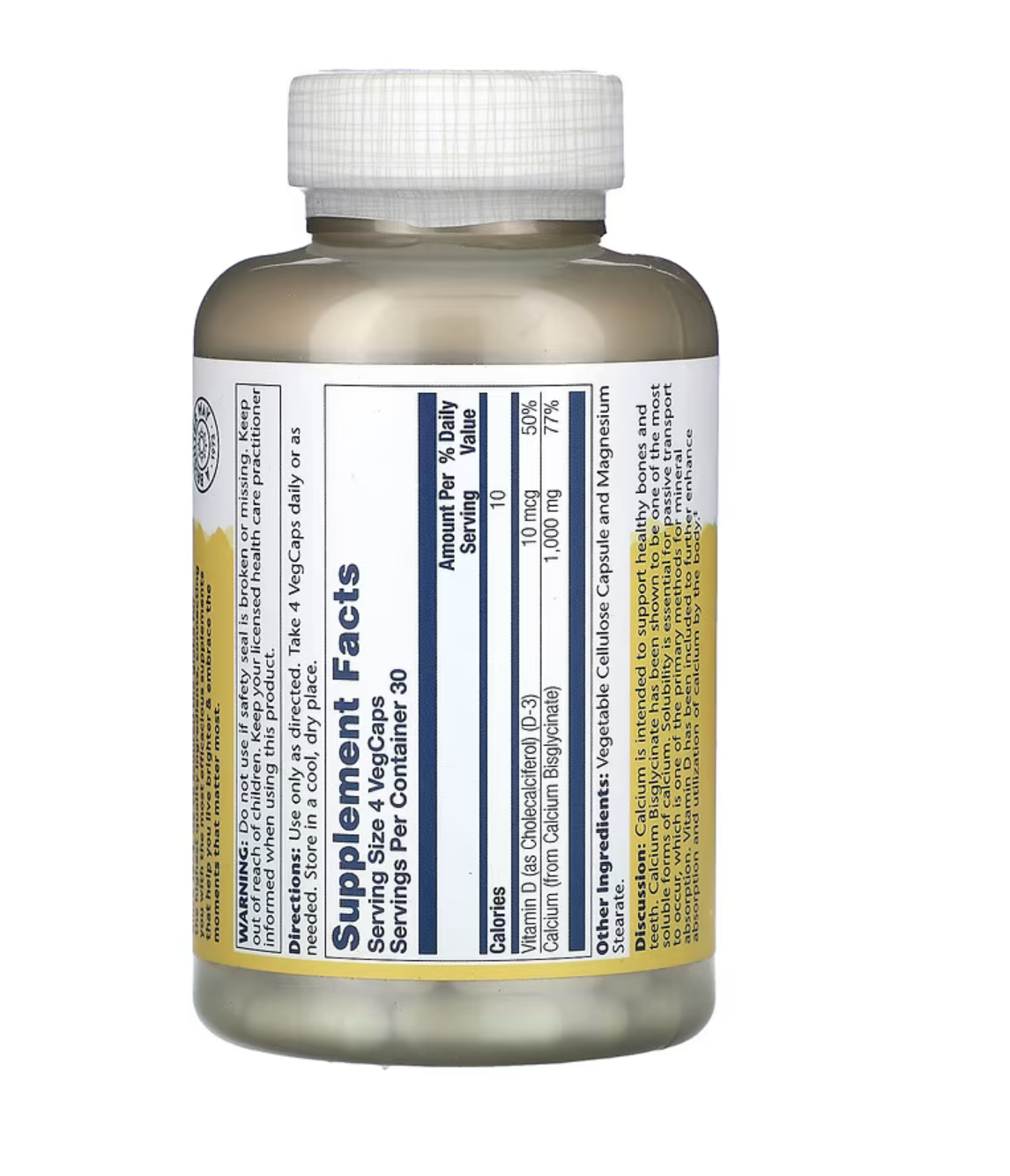 Solaray Кальций Бисглицинат с Витамином Д3, Calcium Bisglycinate With Vitamin D-3, 120 вег. капсул