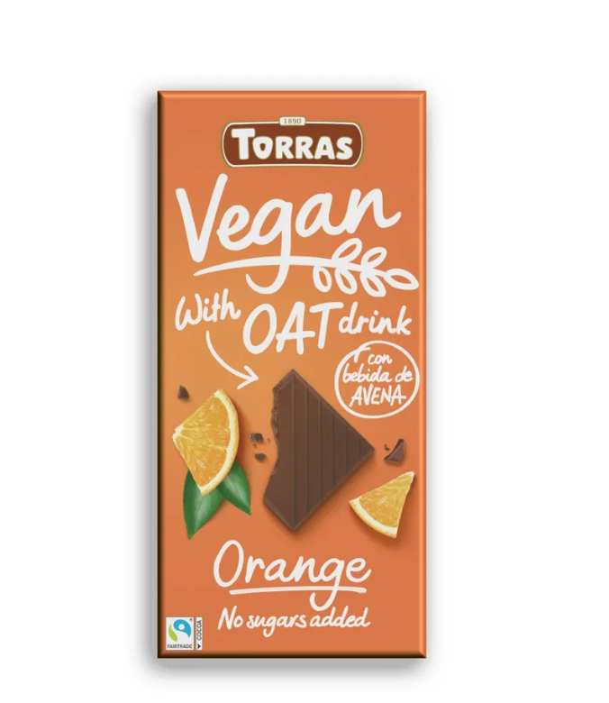 Torras Vegan, Веганский темный шоколад, с пастой из фундука и кусочками апельсина, Без сахара, 100г