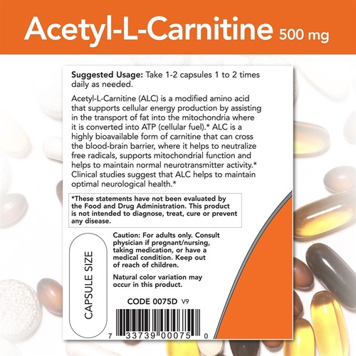 Now Foods Acetyl L-Carnitine 500 мг 50 капсул
