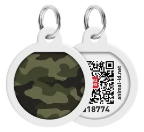 WAUDOG, Адресник Smart ID c QR-паспортом, Металл, Рисунок "Камо зелёный", Круг, 30 мм 