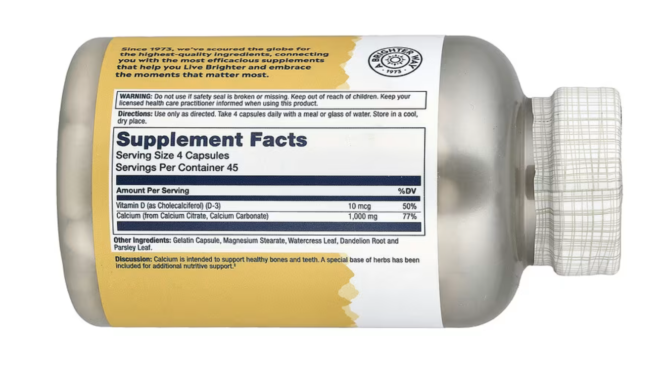 Solaray Кальций Цитрат+ Д3, Calcium Citrate with Vitamin D-3, 180 вег. капсул