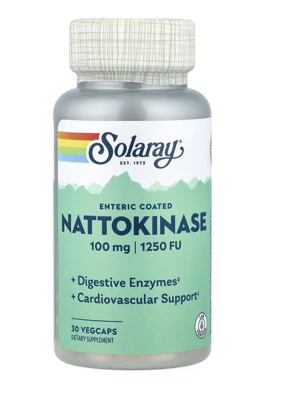 Solaray Наттокиназа, Nattokinase, 100 мг (1,250 FU), 30 вег. капсул 