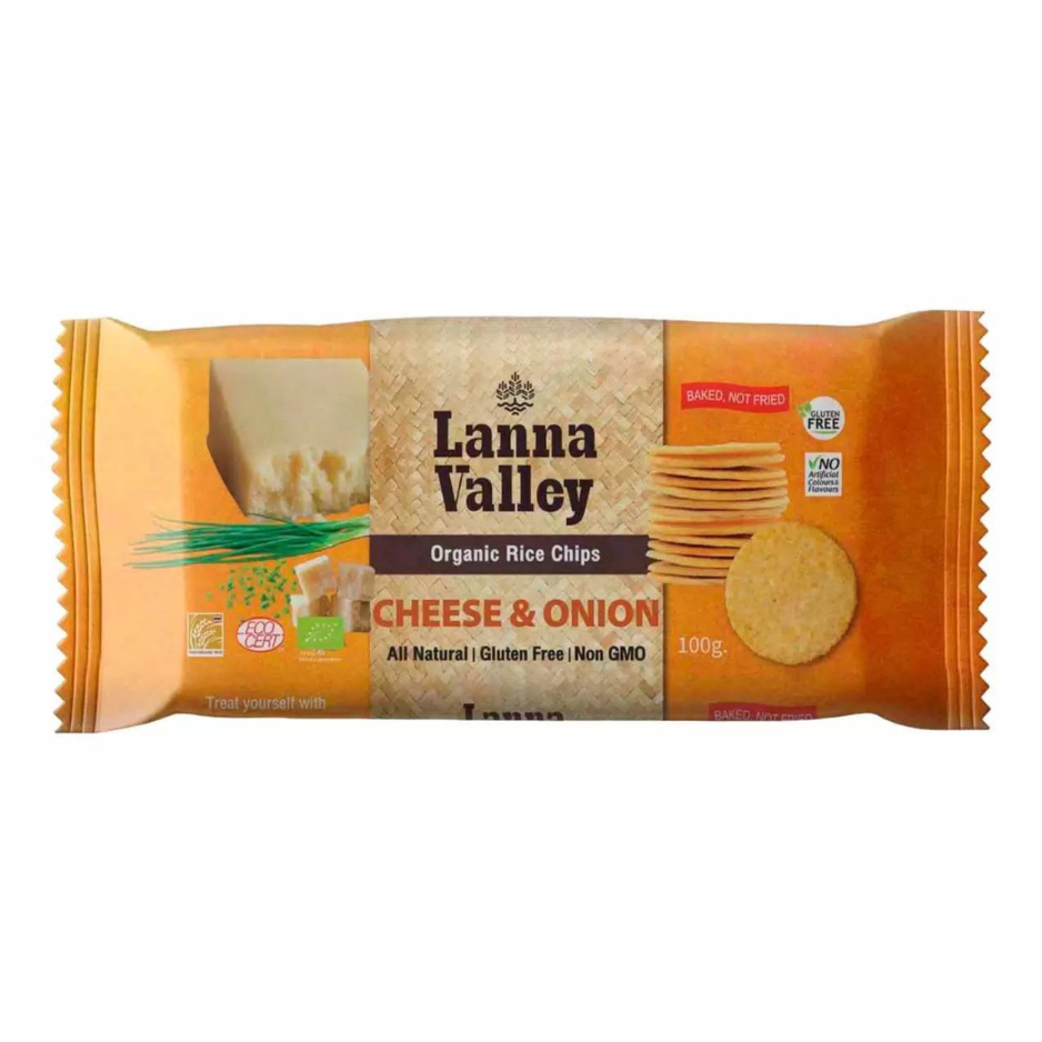 Lanna Valley, Рисовые чипсы со вкусом сыр и зеленый лук, 100гр 