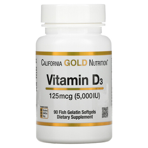California Gold Nutrition, Витамин D3, 5000 IU, 90 капсул