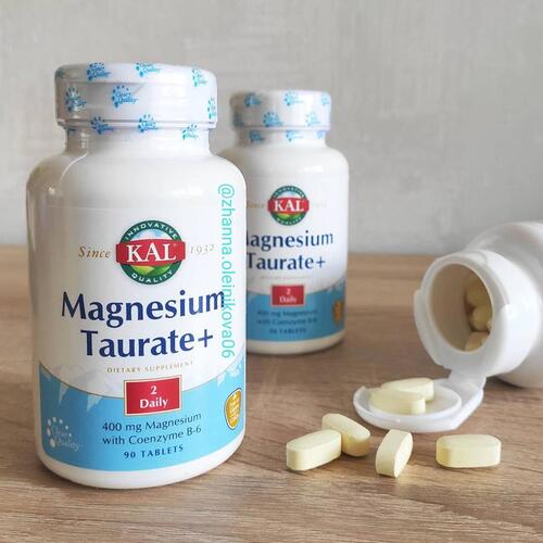 KAL, Magnesium Taurate +, Таурат Магния +, 400 мг, 90 таблеток
