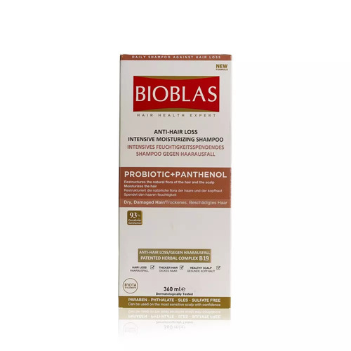 BIOBLAS Увлажняющий шампунь против выпадения волос с пробиотиками, Probiotic+Pantenol Herbal 360 мл 