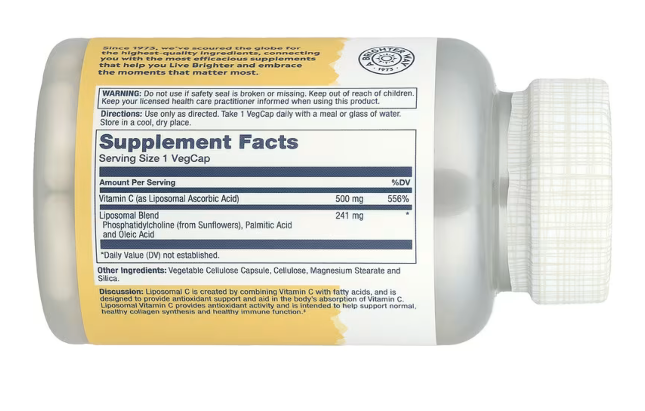 Solaray Липосомальный Витамин С, Liposomal Vitamin C, 500 мг, 100 вег. капсул