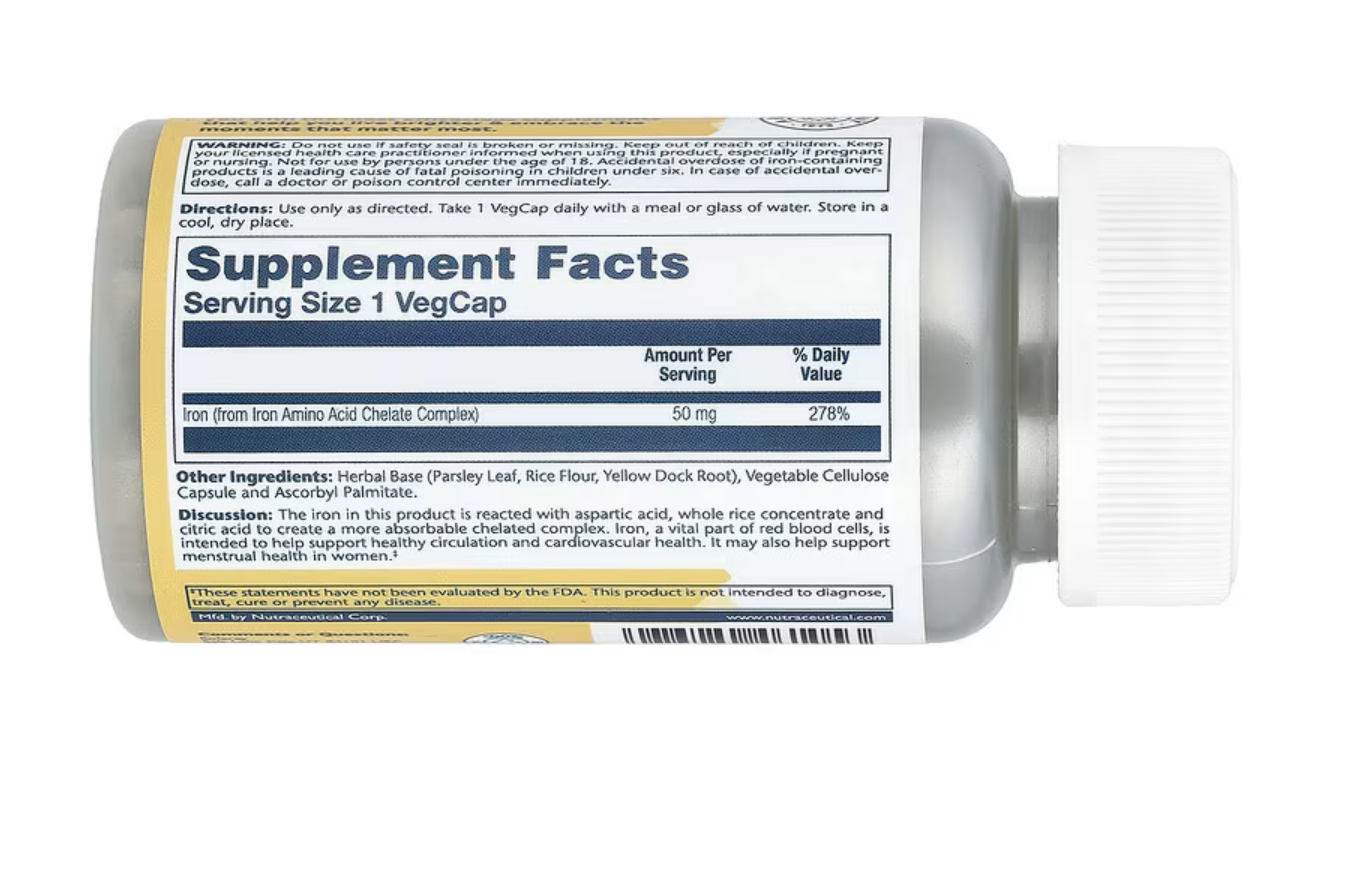 Solaray Железо Хелат, Iron 50 мг, 60 вег. капсул