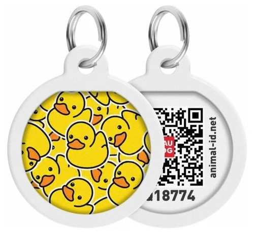 WAUDOG, Адресник Smart ID c QR-паспортом, Металл, Рисунок "Уточки", Круг, 30 мм 