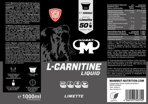 Mammut Nutrition L-Карнитин, L-Carnitine Liquid 1000 мг, 1000 мл